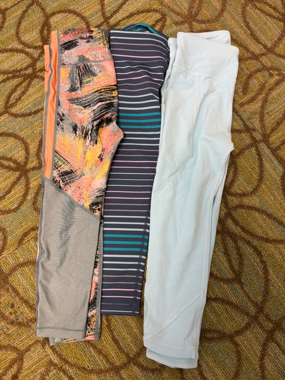 M/L bundle-Girls' Active Leggings Pack - Light Blue, Navy Stripe, Coral Print